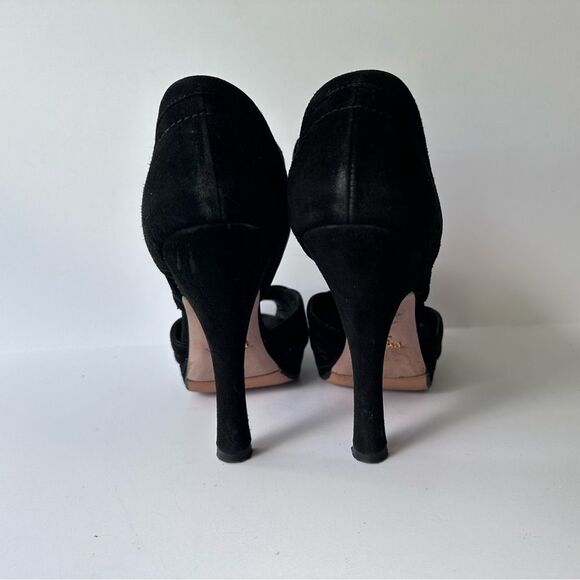 Prada Black Suede High Heel Peep Toe Bootie Style Sandals Size 38 - Picture 7 of 14